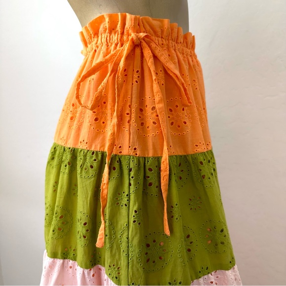 ANTHROPOLOGIE HUTCH Fantine Maxi Skirt-color-block eyelet-elastic waist SZ XS - Picture 5 of 10